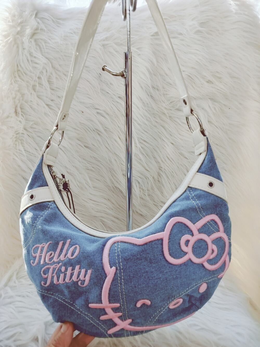 5911)Berskha Sanrio Hello Kitty Kawaii Denim Underarm Shoulder Bag Y2K Inspired
